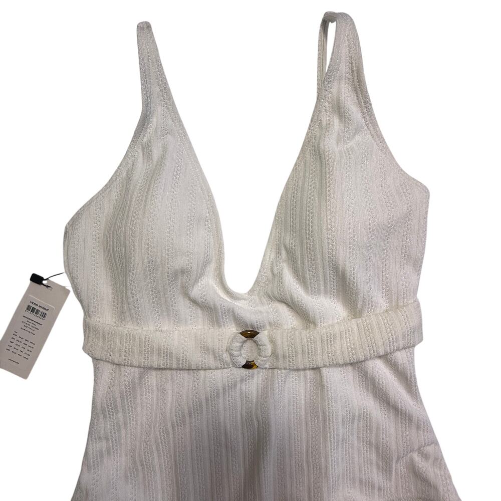 Vero Moda Freedom One Piece Swimsuit White Belted Medium NWT - Picture 3 of 12
